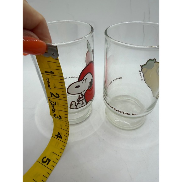 Vintage Snoopy Peanuts Fruit Juice Glasses Set of 2 Apple Lemon 1958 UFS 4 Inch - Picture 5 of 6
